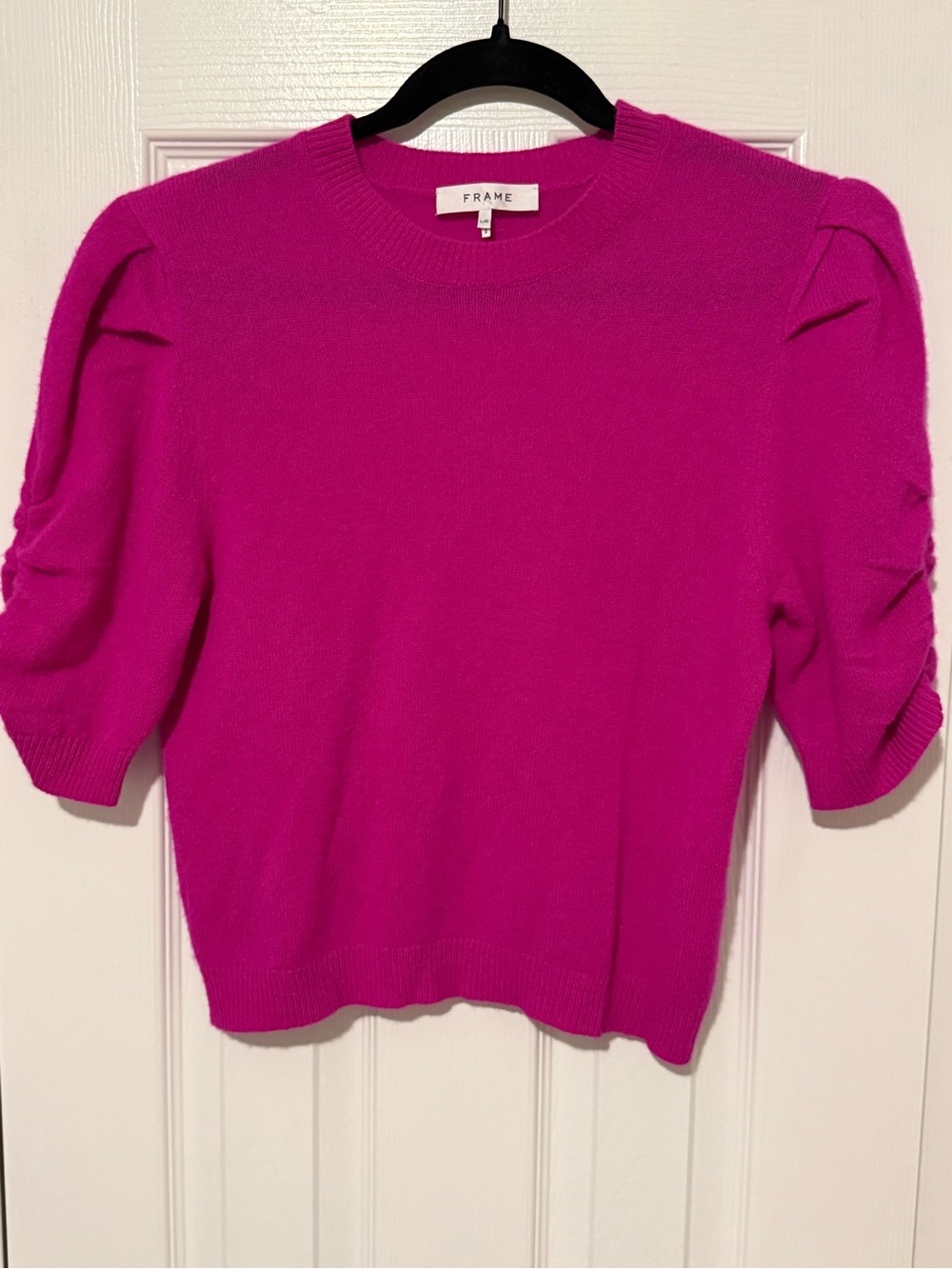 Frame 100% Cashmere Puff-Sleeve Crewneck Sweater